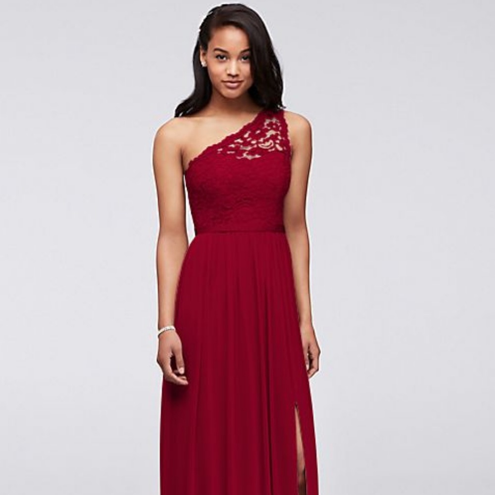 Long One Shoulder Lace Bridesmaid Dress F17063WINE